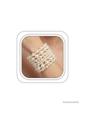 Multi Layer Faux Pearl Bangle Stretch Bracelet Stack for Women